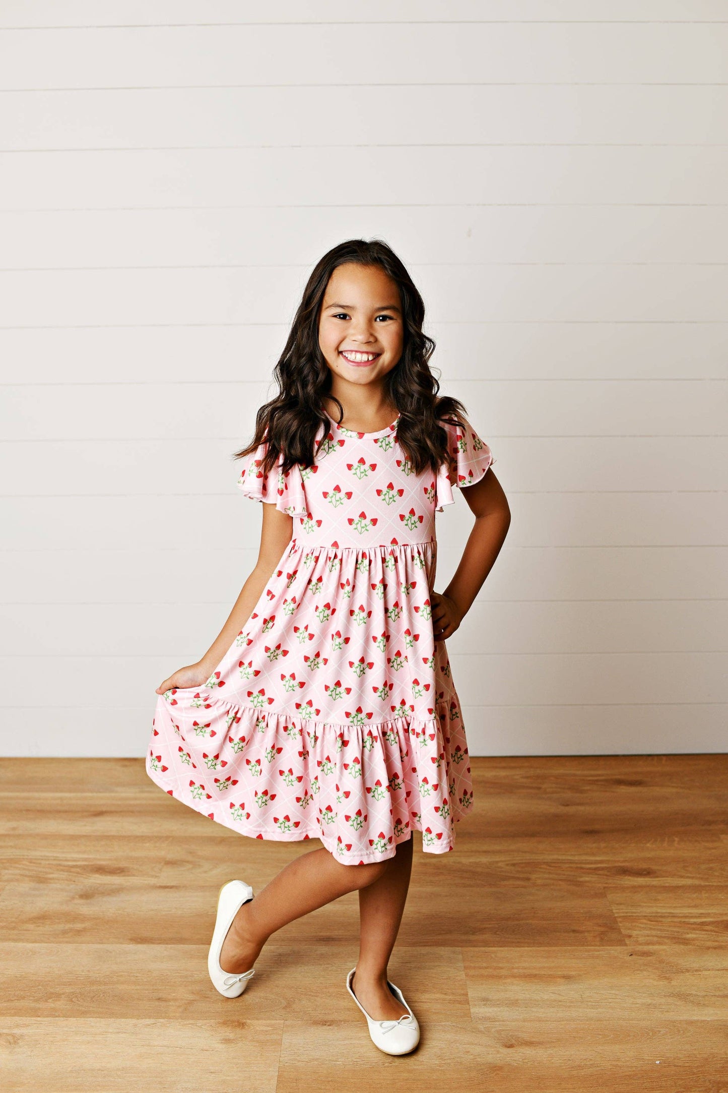 Strawberry Flutter Sleeve Dress