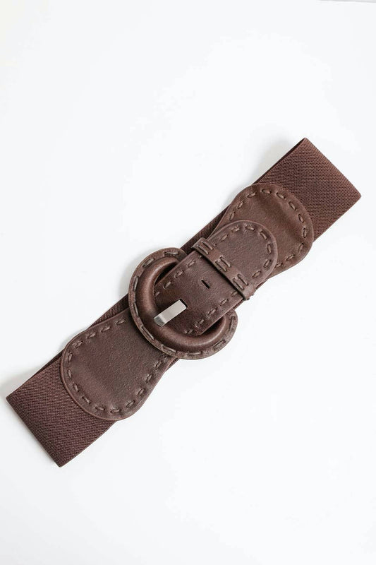 Wide Stitch Elastic Belt - Brown