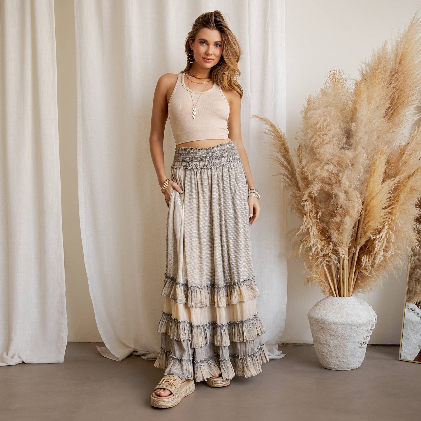 Ruffled Tiered Maxi Skirt