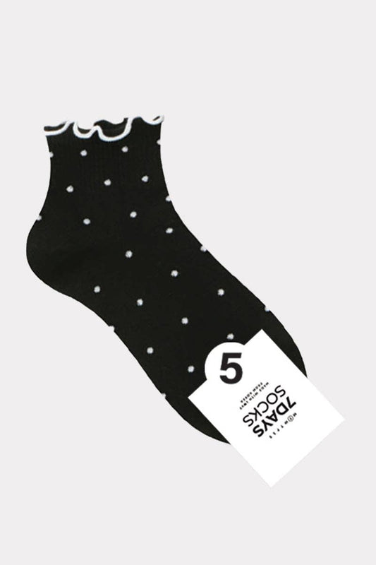 Women's Crew Black Frill Dot Socks