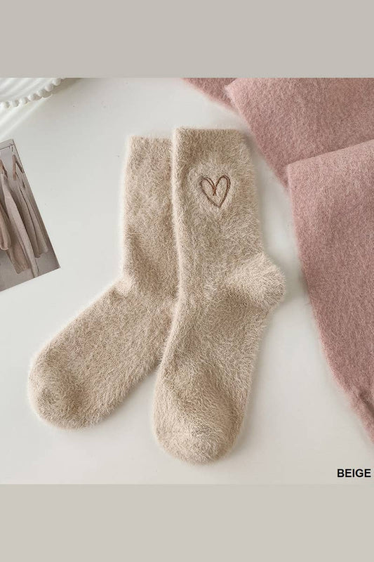 Embroidered Heart Fleece Socks