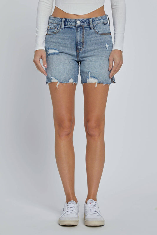 Mid Rise Denim Shorts with Side Slit